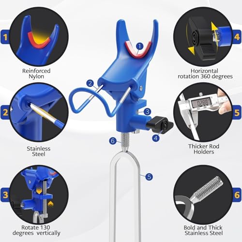 DZrudun Fishing Rod Holder for Ground, Fishing Pole Holders for Ground 2/4PCS, Rod Holders for Bank Fishing with Long Drill Stake Rod Stand for Shore, Beach, Mud, Catfish, Gift for Men,360° Adjustable - style: 2 Pack Blue Fishing Rods Holder