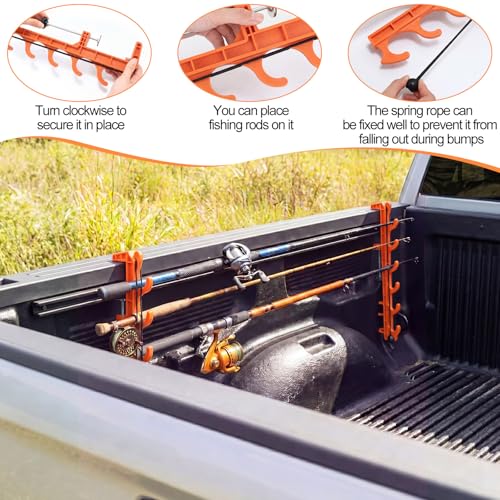 2 Sets Truck Bed Fishing Rod Holder, Fishing Pole Rack for Truck Holds 4 Rods, Fits 2.36" Thick Rails, Easy Install Kayak & Fly Rod Storage Stand - color: Orange, style: 6 Holes