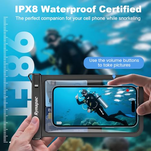 Rynapac Large Waterproof Phone Pouch [Up to 8.5"] - 2 Pack IPX8 Waterproof Phone Case for iPhone 17 16 15 Pro Max Galaxy S26 Ultra, Touchscreen & Underwater Photography, Beach Cruise Essentials 2026 - color: [Blue + Black] Large Waterproof Phone Pouch, si