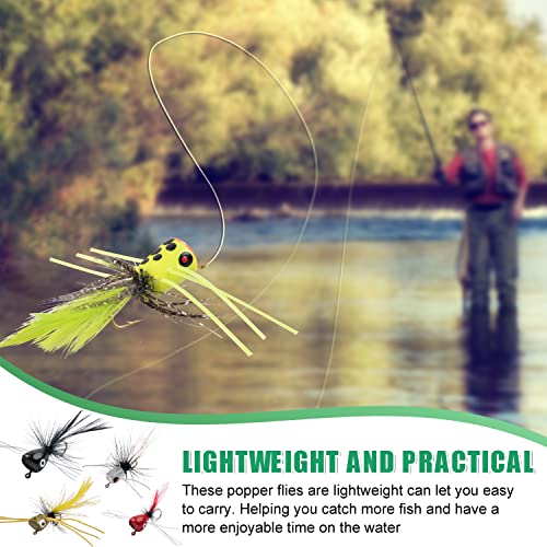 Fly Fishing Popper Lures Kit,Bass Poppers Flies Dry Fly Fishing Flies Panfish Bluegill Popper Bait Bug with Hooks for Freshwater - color: 12pcs Popper Lures Kit