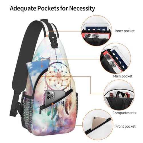 Watercolor Dream Catcher Sling Backpack Chest Bag Crossbody Shoulder Bag Gym Cycling Travel Hiking Daypack For Men Women - color: Watercolor Dream Catcher