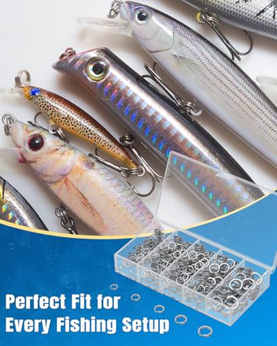 Pawfly 250 Pcs Split Rings and Split Ring Pliers, 5 Sizes Fishing Split Rings & Fishing Pliers Kit for Fishing, Fishing Lure Connectors, Stainless Steel Split Rings for Saltwater & Freshwater - color: Blue