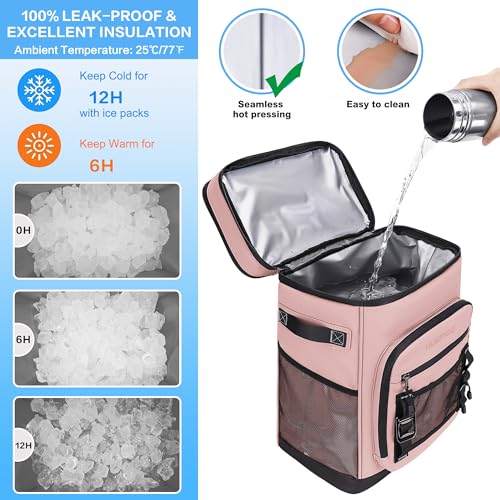 Hulongo Large Waterproof Insulated Cooler Backpack for Men & Women, Leak Proof Cooler Backpack for Camping, Beach, Fishing, Picnic, Travel, Outdoor, 30L, 48Cans - color: Pink