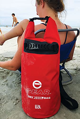 Enthusiast Gear Floating Cooler Bag Roll Top Insulated Dry Backpack – Leak Proof, Collapsible, Waterproof Cooler with Padded Shoulder Strap - Perfect for Kayaking Fishing Beach Hiking -15L - color: Red