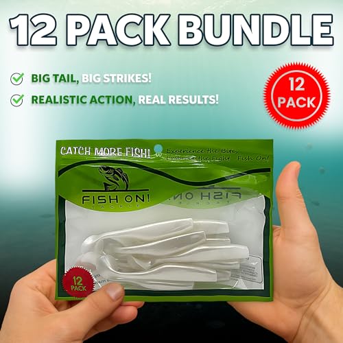 Soft Plastic Paddle Tail Swimbaits – 3 1/4", 4" & 5" Soft Plastic Fishing Lures with Extra-Large Tail for Lifelike Swimming Action – Freshwater & Saltwater - color: Pearl White, size: 3 1/4 Inch - 12 Pack
