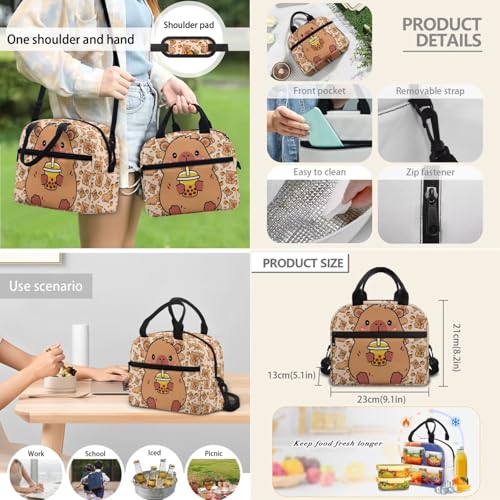 Cute Capybara Backpack for Boys Girls Elementary School Bookbag Satchel 4 Pack Backpacks with Insulated Lunch Bag and Pencil Case Water Bottle Holder Set - color: Capybara Cartoon