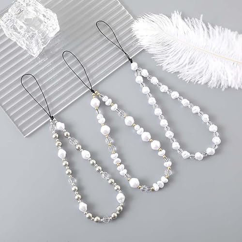 Beaded Phone Lanyard Wrist Strap Phone Charms Fixed Beads Pearl Chain - color: PC-cpzz-3