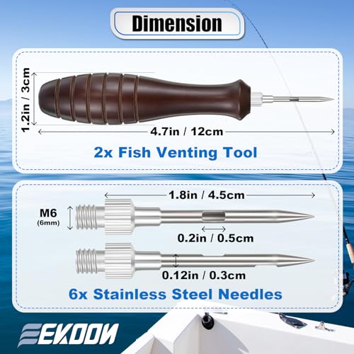 Feekoon Fish Venting Tool, Venting Kit for Deep Sea Fishes with Stainless Steel Needle, Fishing Tackle for Saltwater Fishing Fish Release and Return (Patented) - color: Dark Brown Handle