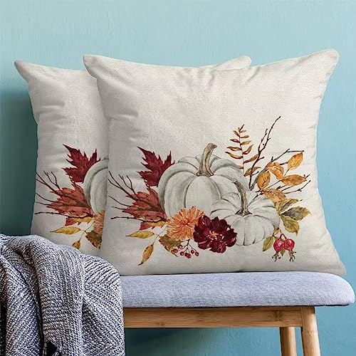 Fall Pillow Covers 18 X 18 Inch Set of 2, Fall Decor Pumpkins Maple Leaves Throw Pillow Covers Farmhouse Thanksgiving Decorative Autumn Pillows for Couch Home Sofa Outdoor - color: Pumpkins Maple Leaves, size: 18" x 18" (Pack of 1)