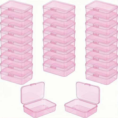 LJY 28 Pieces Rectangular Empty Mini Clear Plastic Organizer Storage Box Containers with Hinged Lids (3.3 x 2.2 x 1 inch, Pink) - color: Pink, size: 3.3 x 2.2 x 1 inch