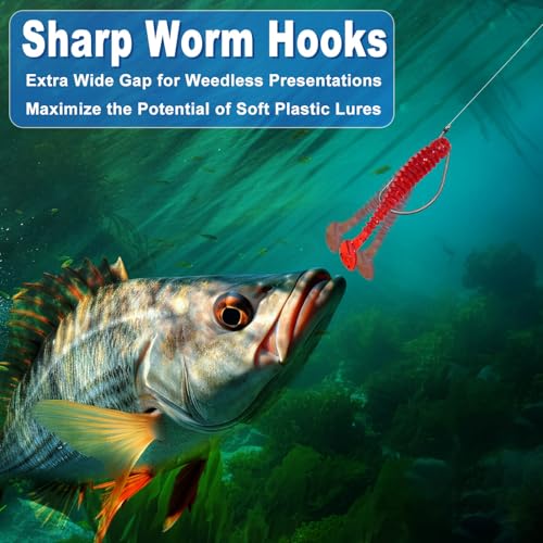 80PCS High Carbon Steel Bass Fishing Hooks, Weedless Worm Hooks, Wide Gap Hook, Gear for Catfish, Trout, Bass, Octopus, Freshwater & Saltwater Fishing Kit #1 1/0 2/0 3/0 4/0