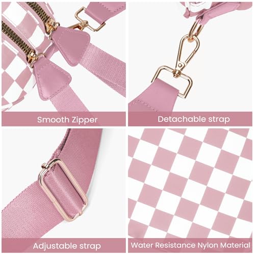 Checkered Crossbody Bum Bags for Women Nylon Checkered Purse Checkerboard Fanny Pack - color: A09-pink
