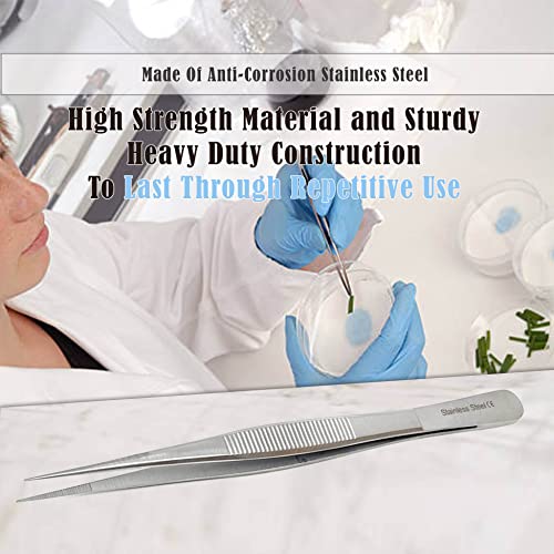 Stainless Steel High Precision Forceps with Fine Strong Straight Serrated Point to use Engineer Labware for Scientific Use 6" (15.2 cm), (6 Inch) - size: 6 Inch