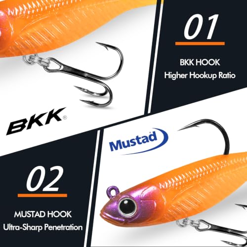 TRUSCEND Duramax TPE Soft Fishing Lures with BKK Hooks, Easy Catch Curly & T-Tail for Trembly Sinking & Vibrating Swim, UV or Glow Effect for All Conditions, Pre-rigged Swimbait for Bass Trout Crappie - color: A1-3"-1/4oz