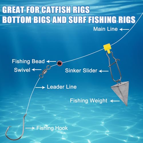 Fishing Line Sinker Slides- 30pcs Stainless Steel Braid Line Sinker Slider with Duo-Lock Snap High-Strength Line Weight Connectors for Saltwater Surf Fishing Rigs Catfishing - style: Yellow-30pcs