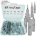 62Pcs/Box Lead Drop Shot Weights Kit (3/4oz, 1/2oz,1/4oz.3/8oz,1/5oz.1/8oz Mixed), Pencil Shaped Drop Shot Rig, No Snag Skinny Lead Sinker, Fishing Bass Rig Cylinder Saltwater Freshwater