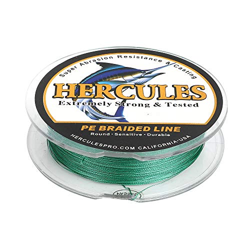 HERCULES Cost-Effective Super Strong 4 Strands Braided Fishing Line 6LB to 100LB Test for Salt-Water, 109/328 / 547/1094 Yards (100M / 300M / 500M / 1000M), Diam# 0.08MM - 0.55MM, Hi-Grade - color: Green, size: 15LB(6.8KG)-0.16MM-109YDS(100M)