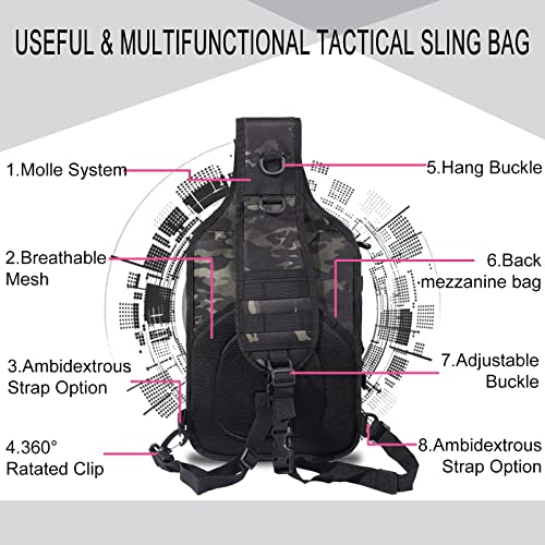 HAOMUK Tactical Sling Bag Pack Military Rover Shoulder Sling Backpack EDC Molle Assault Range Bag - color: Black Cp