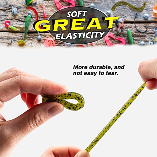 Goture Wacky Worm Fishing Lure Kit with Soft Plastics, Wacky Rig Tools, O-Rings, Worm & Drop Shot Hooks, Beads, Weights & Tackle Box - color: C-50pcs 3" Wacky Worms &10pcs Hooks with Box