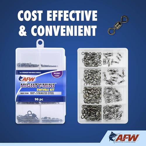 American Fishing Wire Fishing Swivels - Mighty Mini 100% Stainless Steel Snap Crane Swivels, 3X Stronger Than Brass, For Terminal Tackle Box, Up to 600lb Test - Fishing Gear for Fishing Line Leaders - style: Mighty-Mini Stainless Steel Swivels Kit