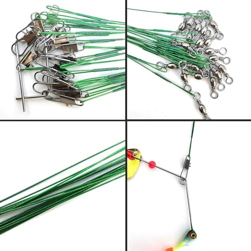 Stainless Steel Fishing Wire Leaders, Black Coated & Uncoated Options, Heavy Strength 31–100LB, 6–21in Multi Sizes with Rolling Swivels Snaps for Salt Fresh Water Shark Pike Barracuda - color: 7in/8in/9in/10in/11in-100pcs(31LB)