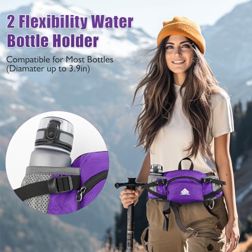 Fanny Pack Waist Bag with Water Bottle Holder for Men Women Running Hiking Travel Dog Walking Workout Cycling Outdoor (Purple) - color: Purple