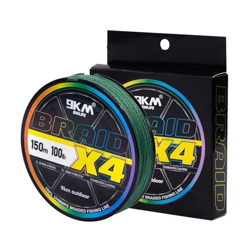 9KM DWLIFE Braided Fishing Line 8LB-120LB Dyneema Fishing Line, Zero Stretch & Anti-Bite Coating for Freshwater/Saltwater Fishing 4/8 Strands - color: Moss Green, size: 150m（164Yards)-12lb(4 Strands)