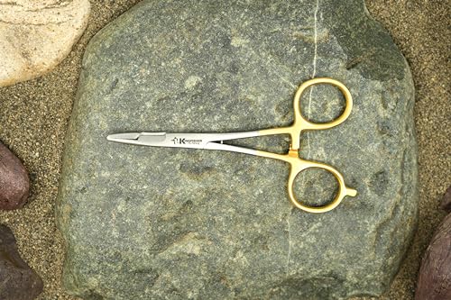 Kingfisher Fishing Accessory Fly Fishing Scissor Clamp Forcept Hemostat for Fly Fishing Hook Removal, Straight - color: Gold