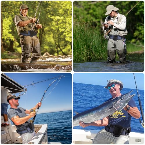 PELLOR Fishing Belt Rod Holder Adjustable Fishing Wading Belt - color: Navy Blue（without Detachable Bag）