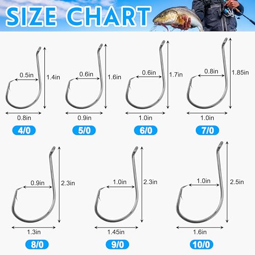 Circle Hooks Fishing Hooks Saltwater, 100/150pcs 2X Strong Octopus Hooks Catfish Hooks Octopus Circle Hooks Offset Sport Circle Hooks for Catfish Bass Large Fish Hooks Size:8#-10/0 - size: 100pcs 5/0