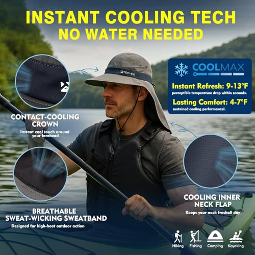TOP-EX Cooling Sun Hat with Neck Flap – UPF 50+ Wide Brim Breathable Hat for Hiking, Fishing & Big Heads - color: Dark Grey - Fish Camo, size: Medium-Large
