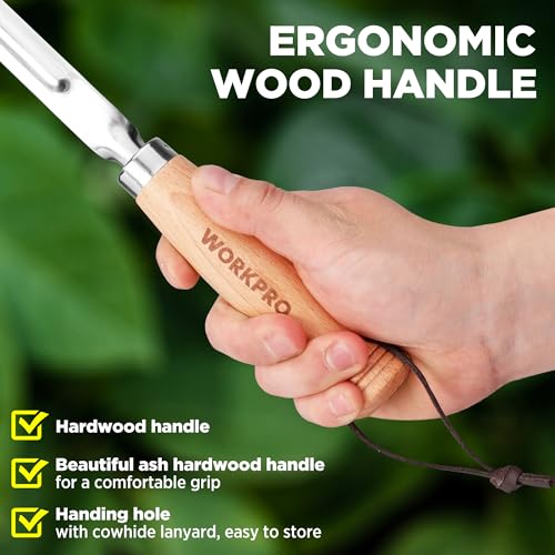 WORKPRO Crack Weeder, 12" Stainless Steel Crevice Weeding Tool Weeder Tool | Beech Wood Handle, L-Shaped Side-Walk Weed Puller Spatula, for Garden Lawn Yard Patio Terrace Paving Moss