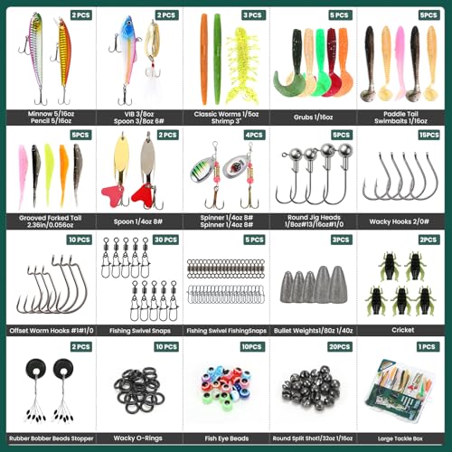 Fishing Tackle Box Kit with Fishing Techniques Book,142Pcs Lures Set Including Plugs,Spoon,Hooks, and Accessories,Saltwater & Freshwater Gear for Bass,Trout, Salmon. (142pcs Fishing Tackle Box) - color: 142pcs Fishing Tackle Box