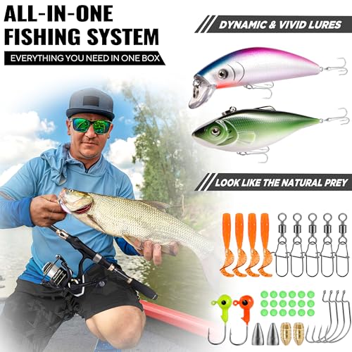 PLUSINNO Fishing Rod and Reel Combo, Telescopic Fishing Pole Kit with Spinning Reel, Tackle Box, Fishing Lures and Travel Carrying Bag, Fishing Gear Gifts for Men - color: 2pack Full Kit with Carrier Case, size: 2.1M 6.89FT