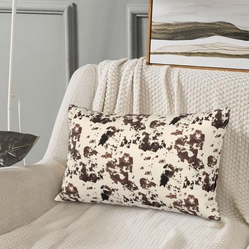 Cow Print Throw Pillow Covers Western Cow Lumbar Pillow Cases 12x20 Inch Set of 2 White Brown Cowhide Outdoor Decorative Pillowcase Cushion Cover for Couch Sofa - color: Brown, size: 20" x 12" (Pack of 2)