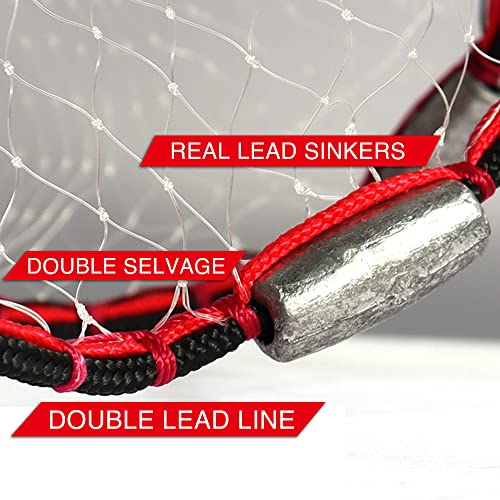 BasicGear Cast Net | Lead, 3ft-12ft Radius, 3/8 or 1/4 inch Mesh for Freshwater and Saltwater Bait Fish| Professional Grade and Upgraded Material | Throw Style - size: 10ft Radius, 1/4" Mesh