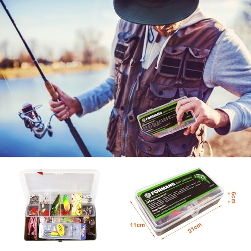 FONMANG 322-Piece Fishing Lures Kit - Buzz Bait/Spinner Baits/Jig/Frog, Fishing Tackle Box with Tackle Included, Soft Bait/Hooks/Weights, Fishing Gear Lure Kit Gift for Men Freshwater Bass Trout - color: C-320pcs Trout Fishing Kit