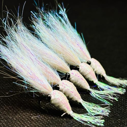 8Pc Bionics Crystal Flash Silk Shrimp Artificial Lures Fly Fishing Flies Saltwater Freshwater Bait Fishing for Bass Trout Salmon Hook Size #6 - color: Silvery