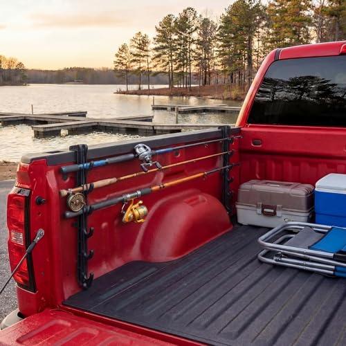 2 Sets Truck Bed Fishing Rod Holder, Fishing Pole Rack for Truck Holds 4 Rods, Fits 2.36" Thick Rails, Easy Install Kayak & Fly Rod Storage Stand - color: Black, style: 6 Holes