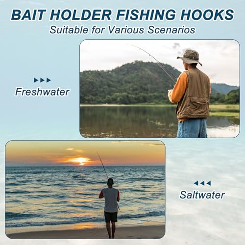 Bait Holder Fishing Hook, High Carbon Steel Double Barbed Fishing Hooks Closed Eye - style: 3#