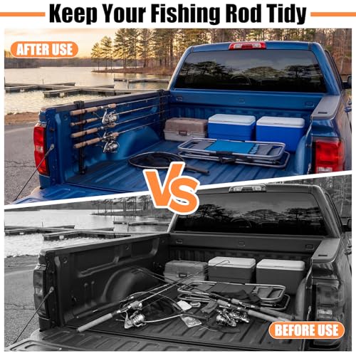 2 Sets Truck Bed Fishing Rod Holder, Fishing Pole Rack for Truck Holds 4 Rods, Fits 2.36" Thick Rails, Easy Install Kayak & Fly Rod Storage Stand - color: Black, style: 6 Holes