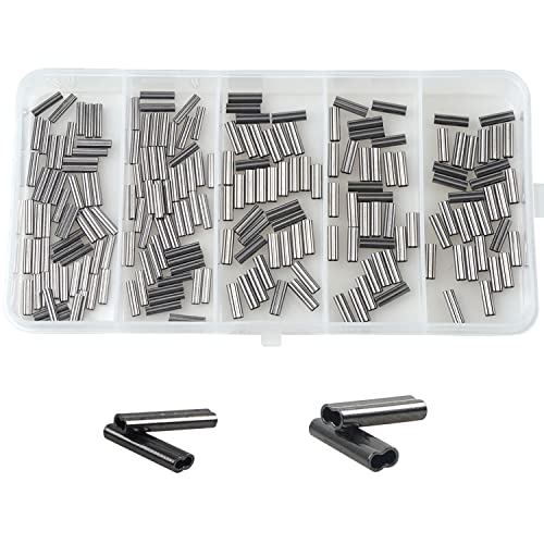 Double Barrel Crimp Sleeves Kit, Fishing Wire Leader Rigging Copper Tube Fishing Line Connector Tackle Kit - color: 200pcs-0.8mm+1.2mm Inner Dia