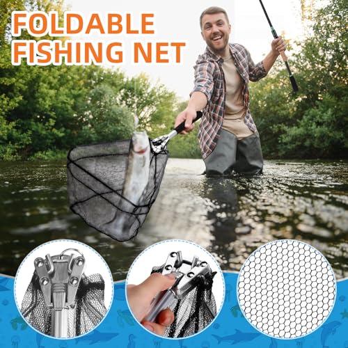 60 Pcs Father's Day Fishing Rod and Line Combo Detachable Fishing Pole Kit Without Reel, Plier Lip Gripper, Fish Lure Hook Accessories, Carrier Bag for Beginner Men Travel Saltwater Freshwater