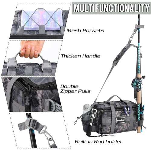 Sougayilang Fishing Tackle Bags - Fishing Tackle Storage Bags for Saltwater or Freshwater Fishing Gear - Padded Shoulder Strap - Tackle Box Bag Fishing Bag(Grey) - color: Grey without a 3600 Tackle Tray