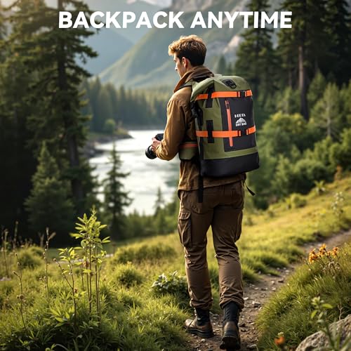 HEETA Dry Bags Waterproof Backpack 40L for Men & Women, Roll Top Heavy Duty Cushioned Hiking Backpack for Kayaking Boating Paddle Boarding Fishing Travel Camping Beach Vacation Cruise Ship Essentials - color: Green