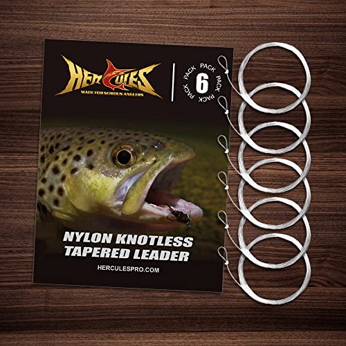 HERCULES Pre-Tied Loop Fly Fishing Leader 6 Pack with Tapered Leader Wallet - size: 15FT - 6pcs