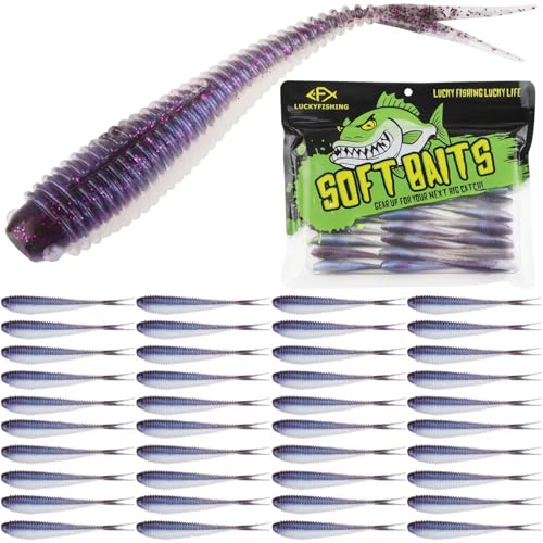 LUCKYFISHING Soft Plastic Baits 20PCS/30PCS/40PCS Forked Tail Fishing Soft Bait for Bass Walleye Trout Crappie Lures 3in/3.5in/4in - color: Purple Pearl, size: 3in-40pcs