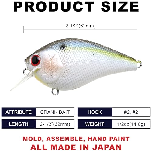 LUCKY CRAFT Fat CB BDS2 Fishing Lure, 2.5" Floating Squarebill Crankbait, 2–3 ft Depth, Freshwater Trout and Bass Lures, Bass Fishing Gear and Tournament Hard Bait - color: 183 Pearl Threadfin Shad