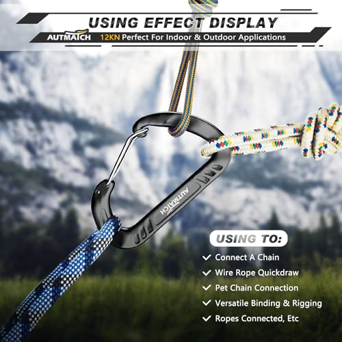 AUTMATCH Carabiner Clips, 3" Spring Snap Hook Caribeener Clips Buckle Pack Grade Heavy Duty Carabiners Quick Link for Camping, Fishing, Hiking, Traveling, 4 Pack - style: Aluminium Alloy 12KN - Black