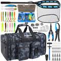 PLUSINNO Tackle Bag - Expandable Fishing Bag with fishing net for Saltwater & Freshwater - Water Resistant Fishing Gear Shoulder Bag For Men - color: Tackle Bog with Lure tool &Fishing Net